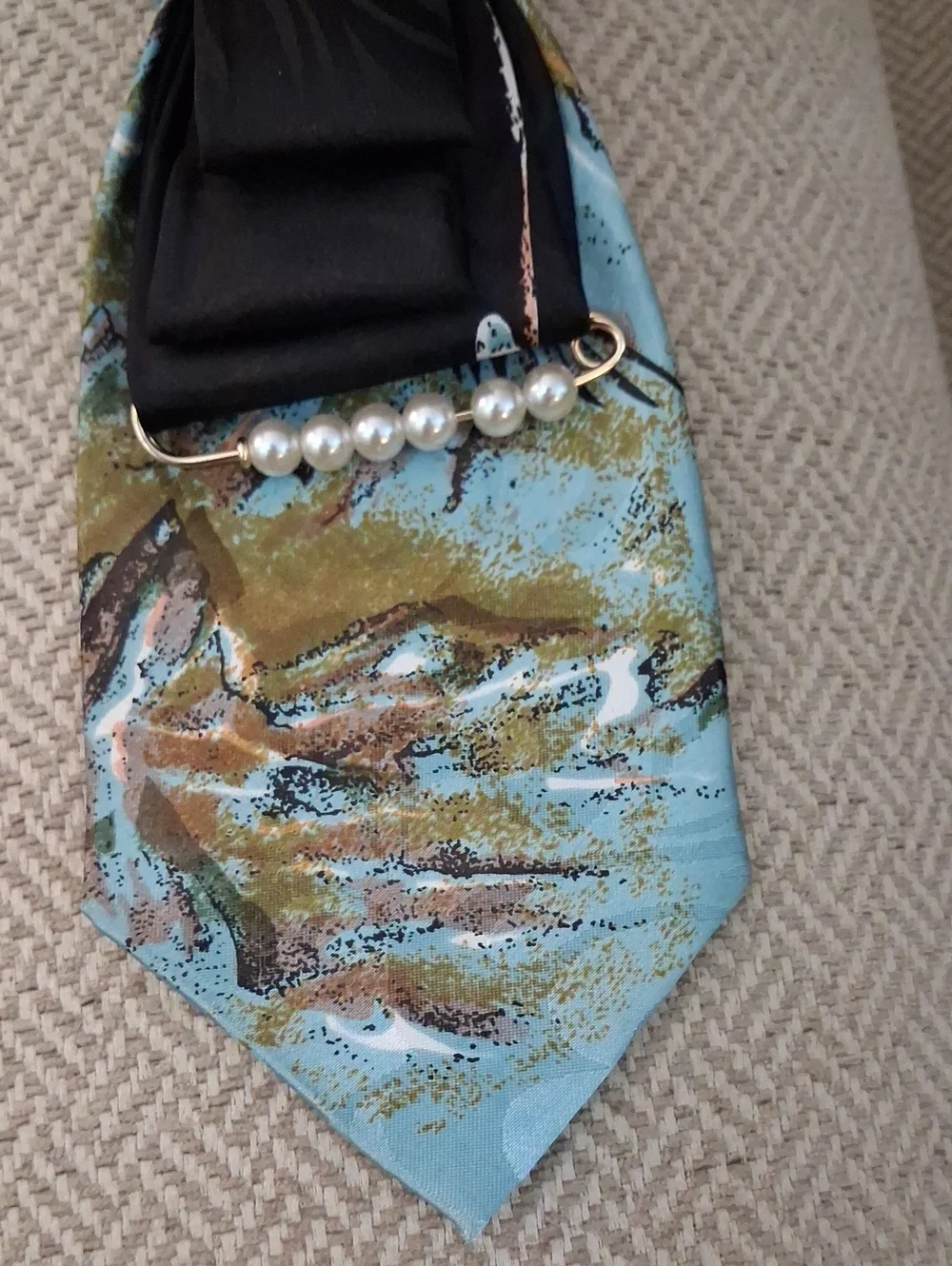 Blue & Black Upcycled Necktie Necklace